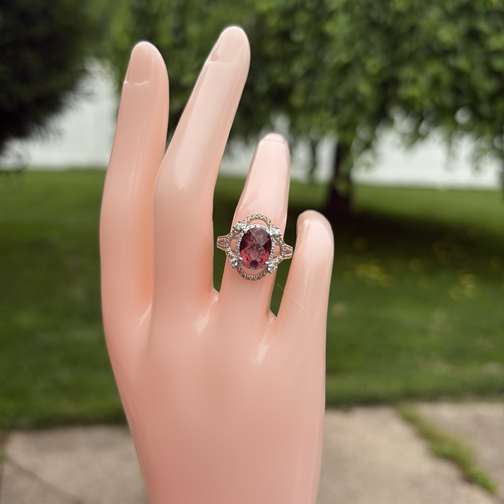 3.30tcw Salmon Topaz Yellow Sapphire Lab Diamond Ring Sterling Silver Size 7 - Picture 3 of 16